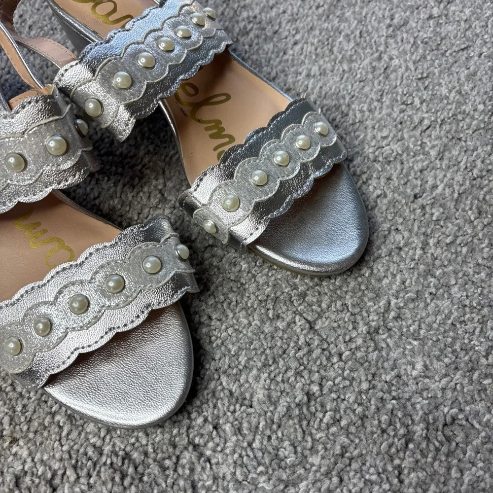 Sam Edelman sandals girls 3 Silver Scalloped Pearl Block Heel Metallic‎ spring